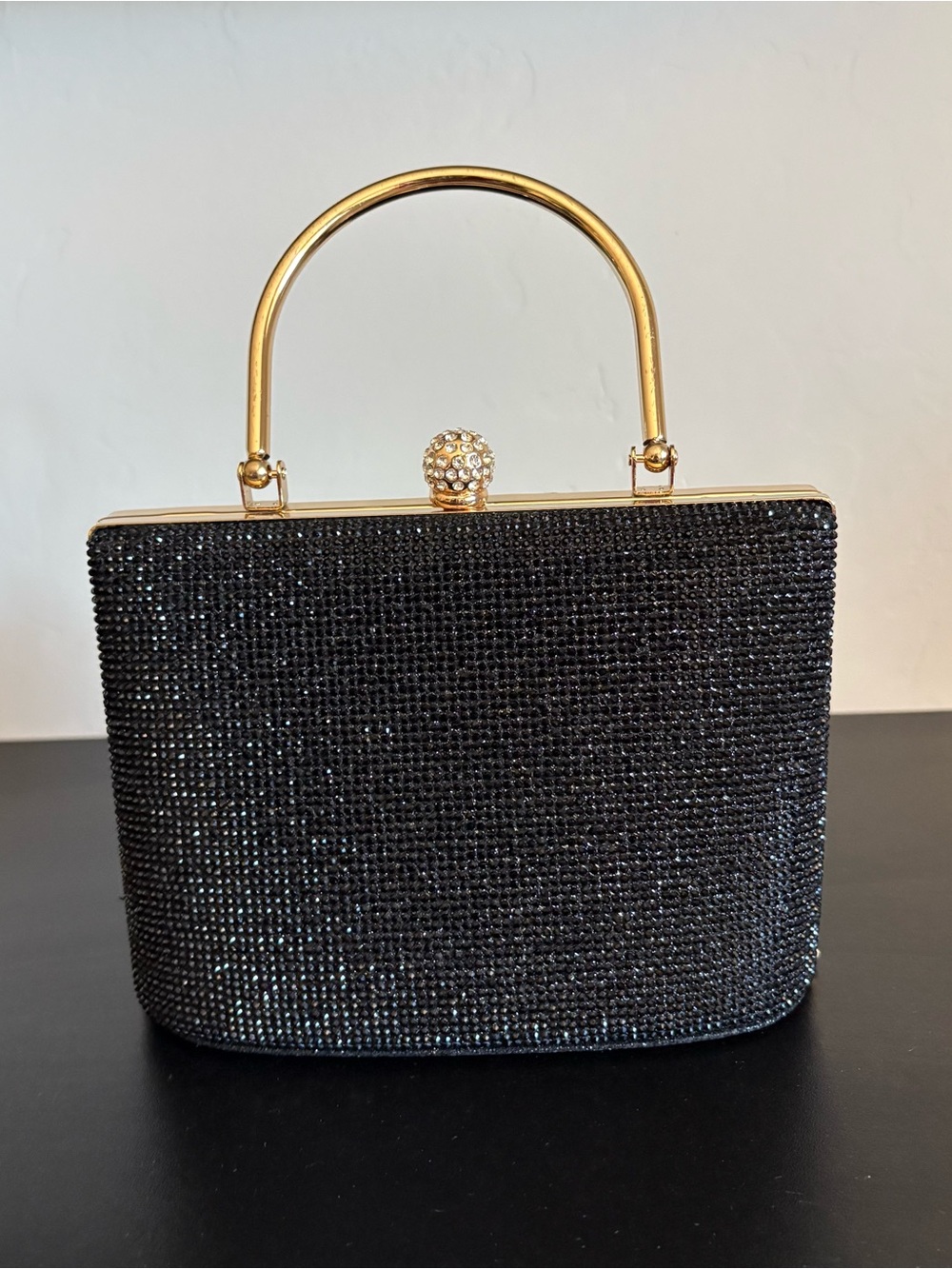 Black Crystal Evening Top-Handle Clutch